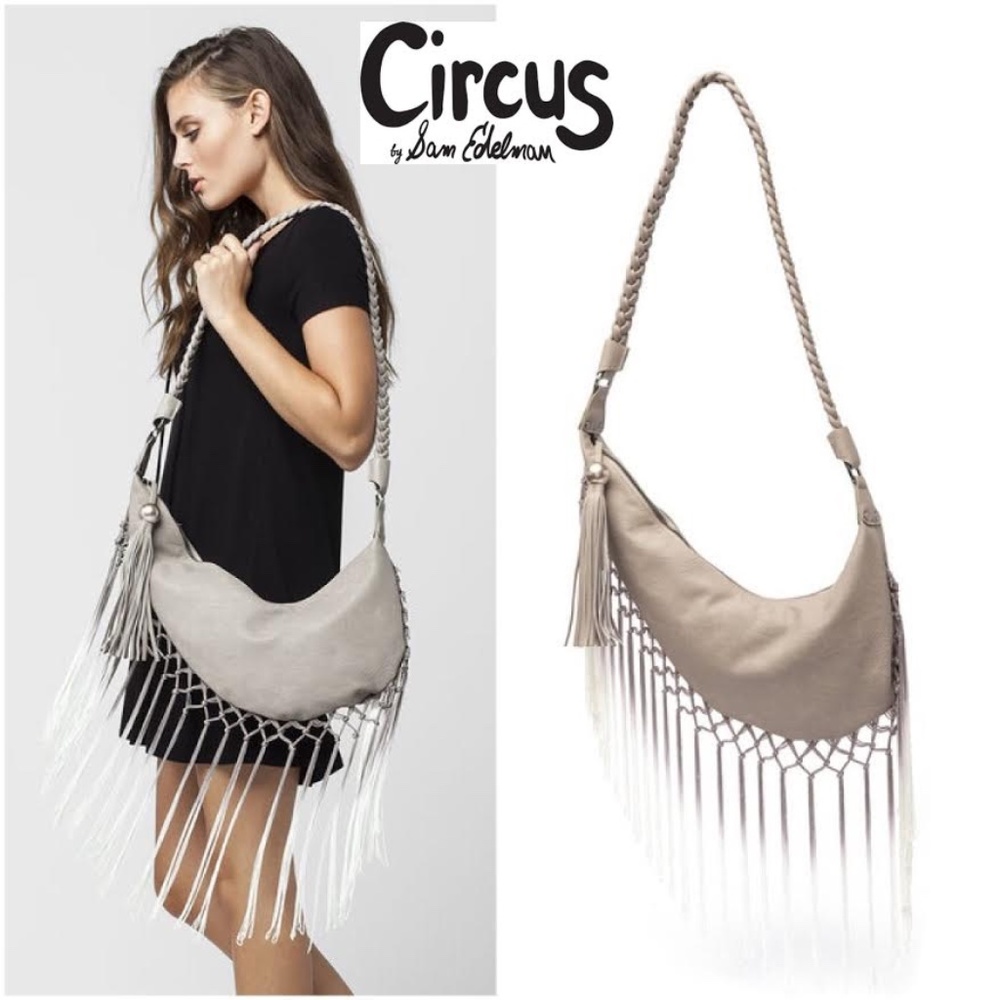 NWT $95 CIRCUS BY SAM EDELMAN BOHO Fringe Hobo Bag Handbag in Sand